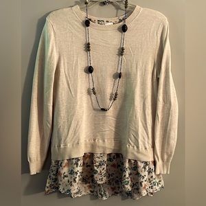 Time and Tru Heather Layered Lined Unique Sweater